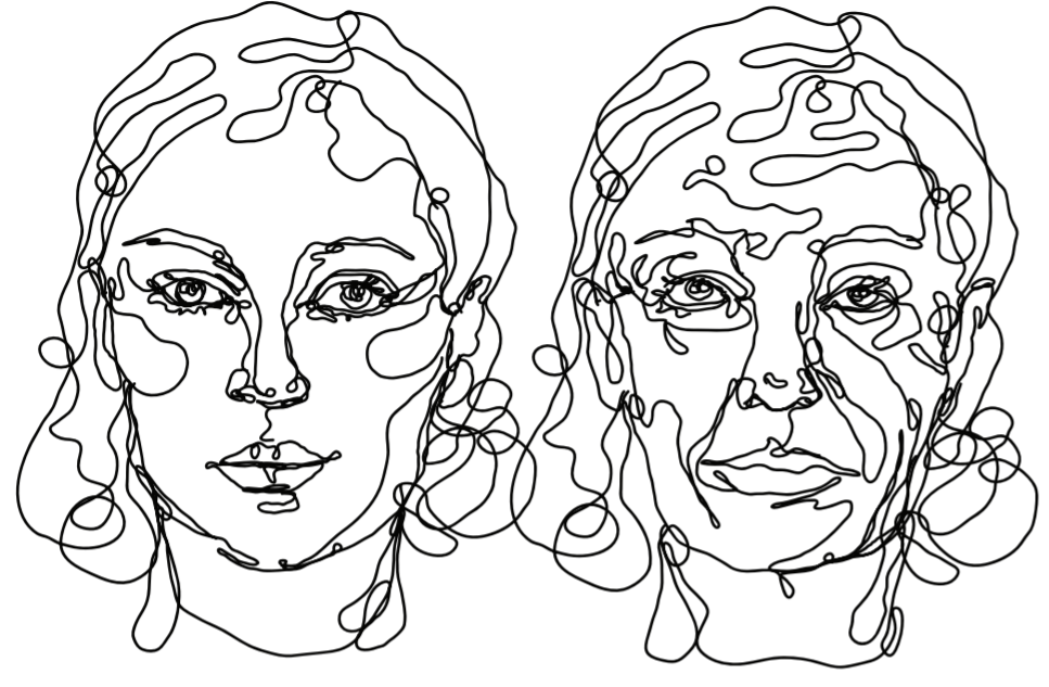 A drawing of the same person twice, slightly older the second time.