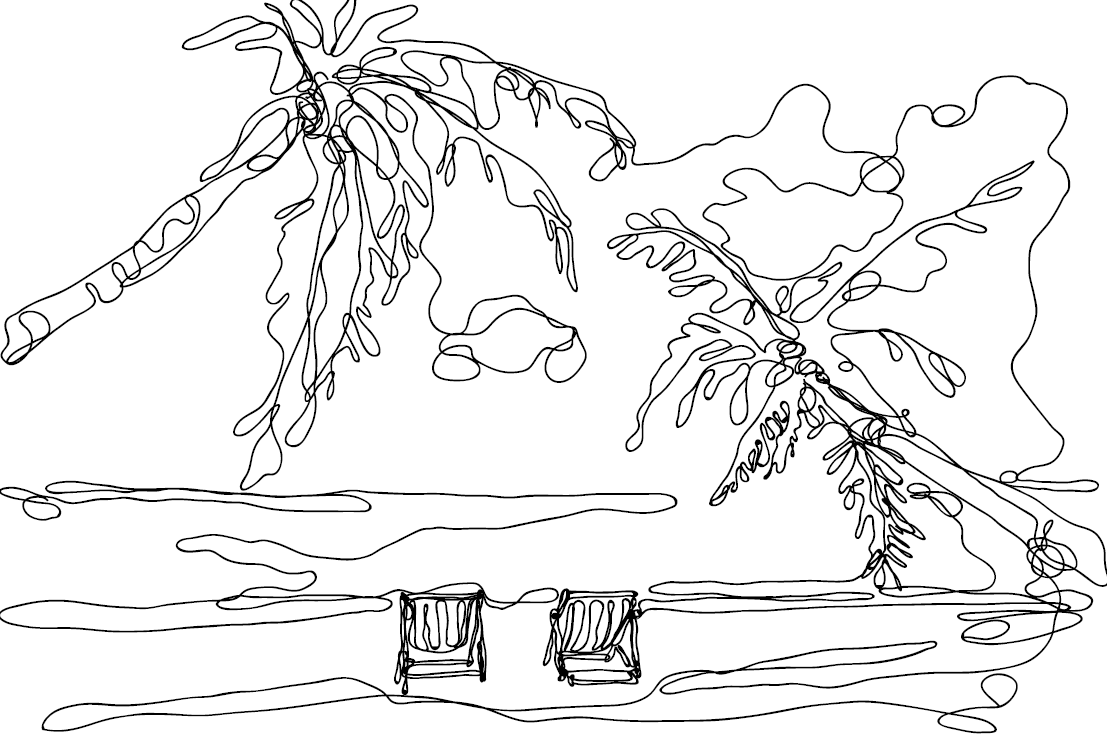 A drawing of a beach.